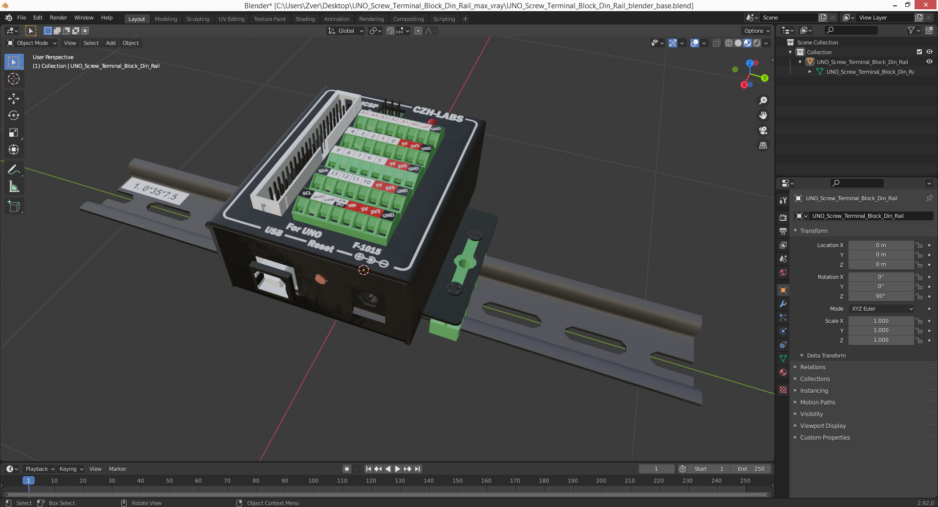 3D UNO Screw Terminal Block Din Rail model