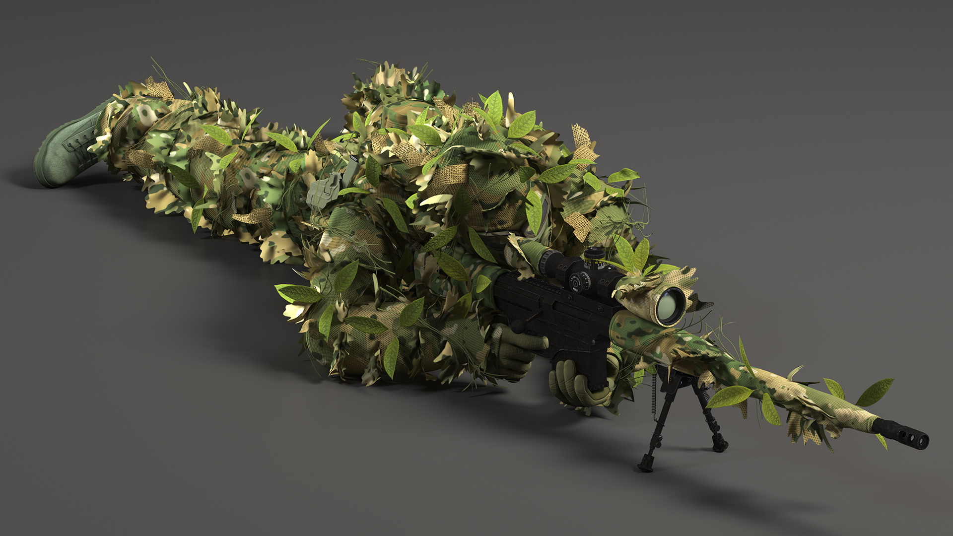 3D model Soldier Shooting Position Wood Camo