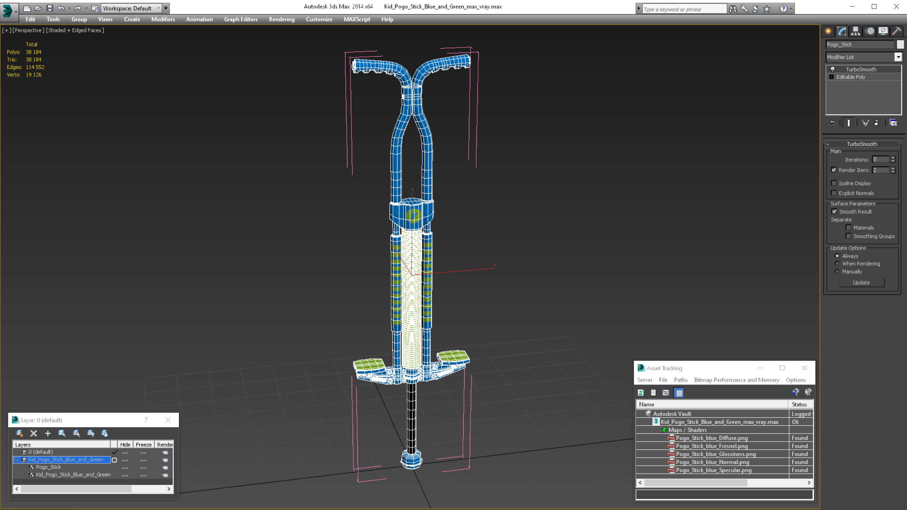 Kid Pogo Stick Blue and Green 3D model