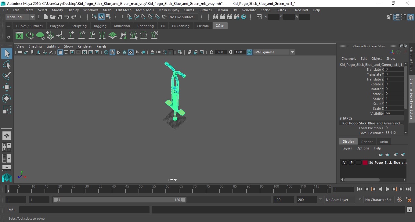 Kid Pogo Stick Blue and Green 3D model