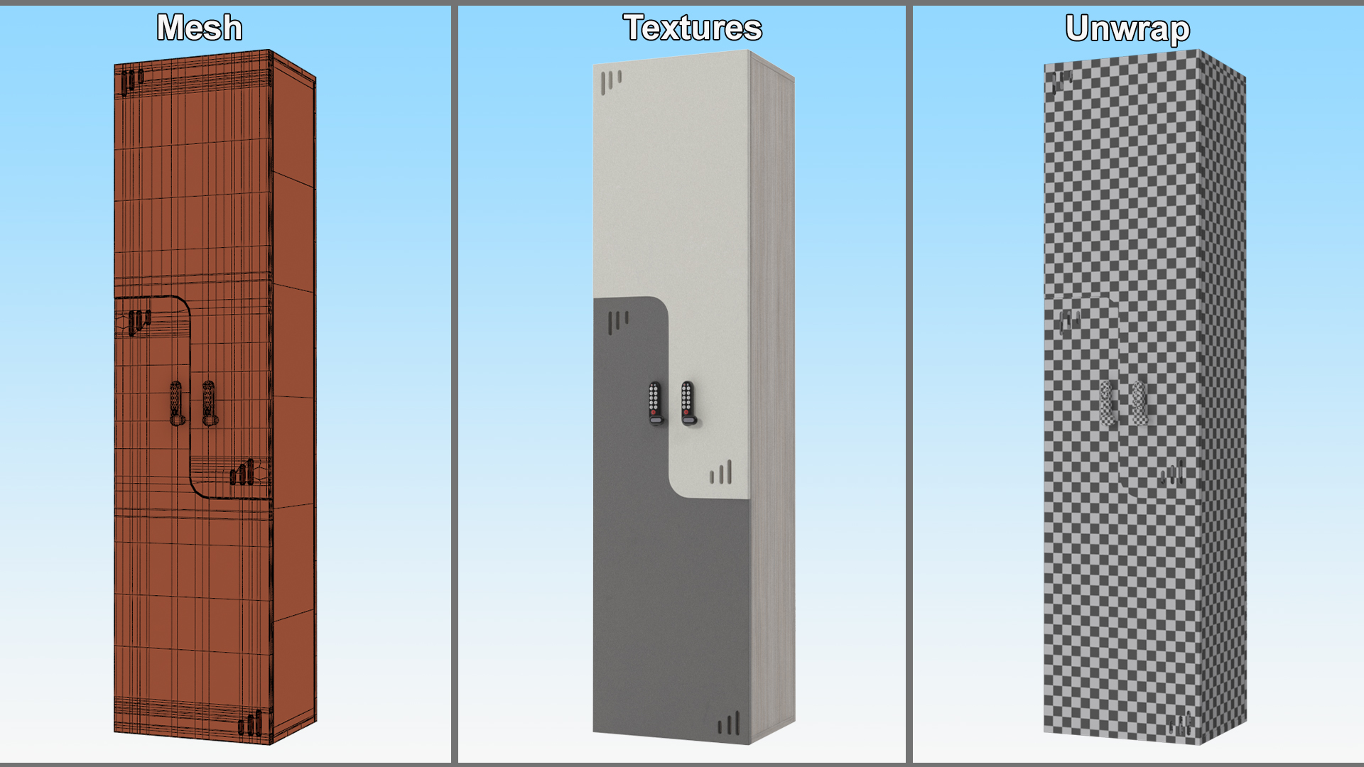 Wooden Locker with Electronic Lock 3D model