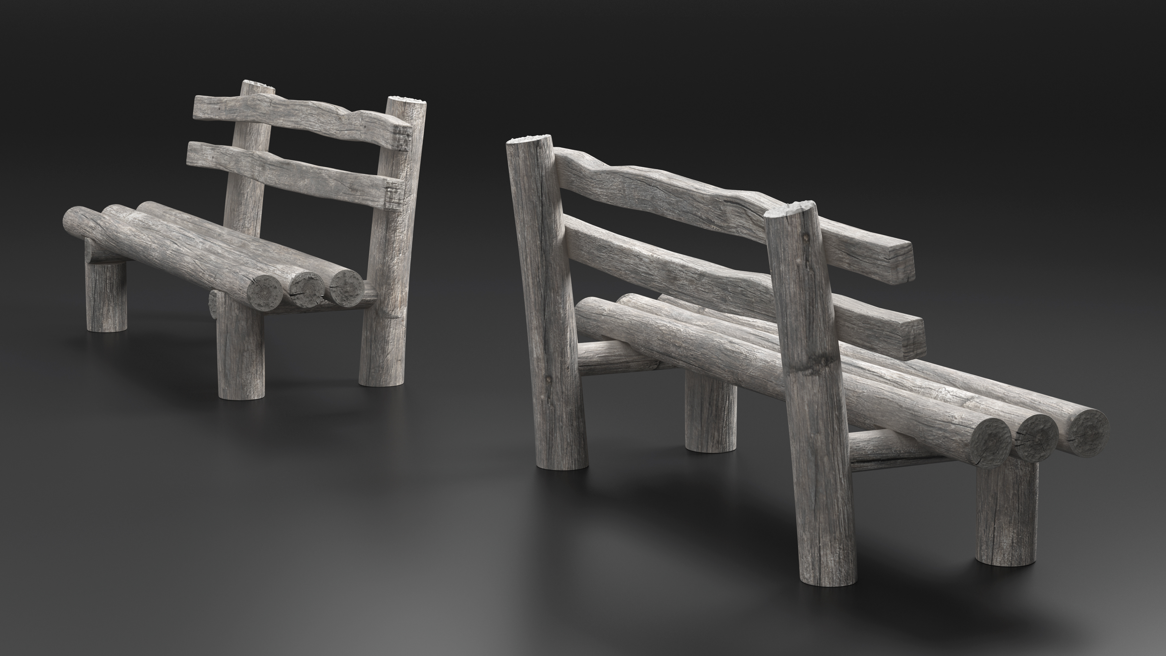 3D Rustic Wooden Old Bench model