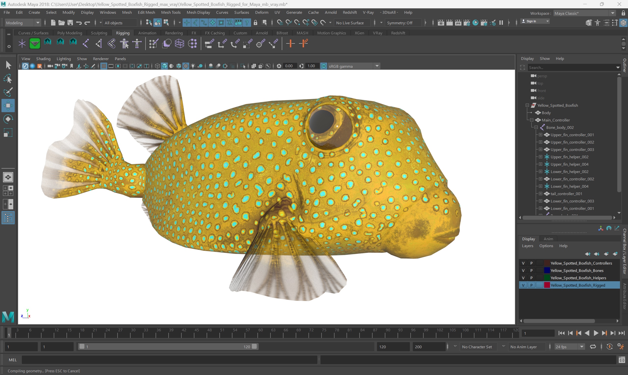 3D Yellow Spotted Boxfish Rigged for Maya model