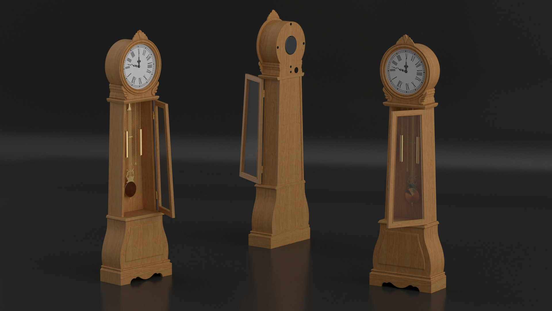 3D Grandfather Clock Light Wood Open model