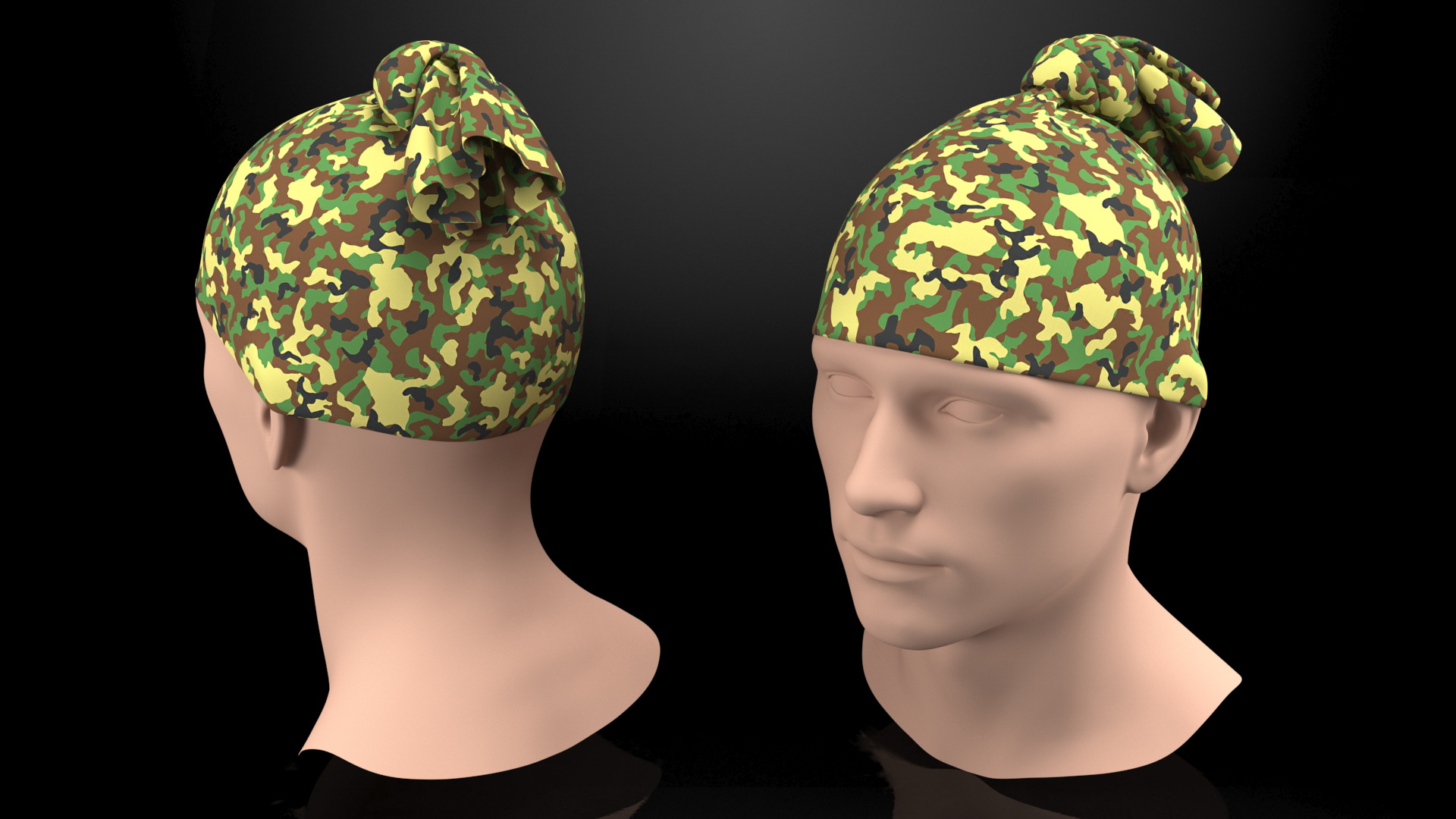 3D Neck Gaiter weared on Head Camo