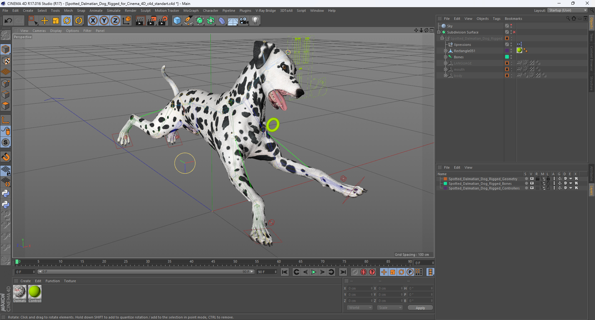 Spotted Dalmatian Dog Rigged for Cinema 4D 3D