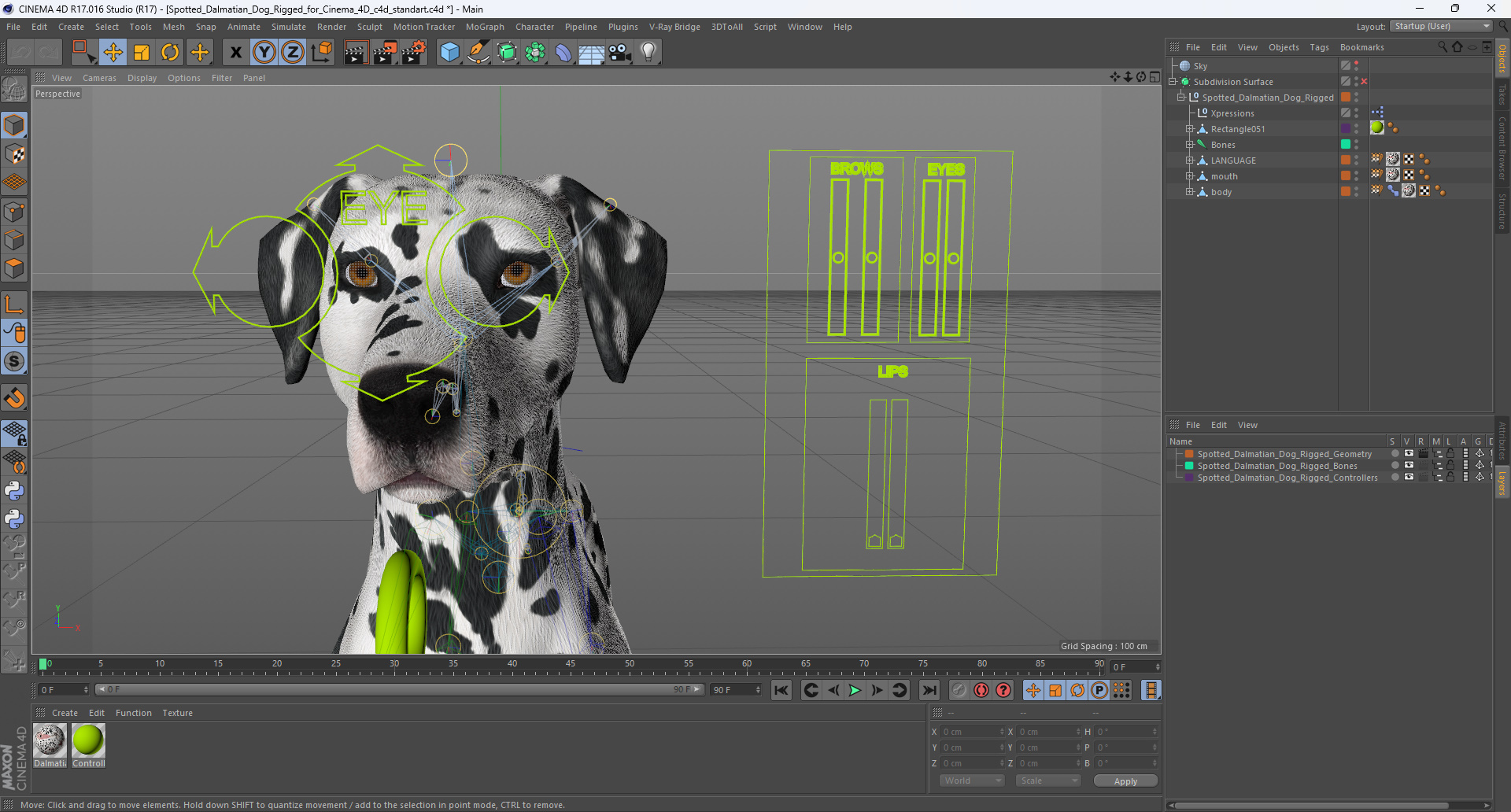 Spotted Dalmatian Dog Rigged for Cinema 4D 3D