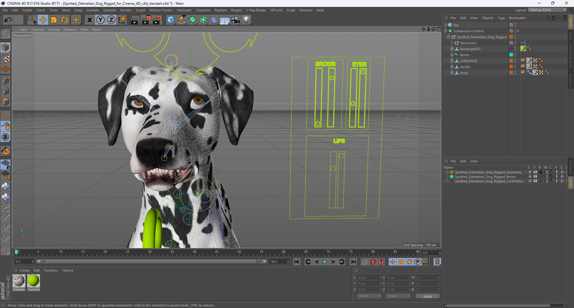 Spotted Dalmatian Dog Rigged for Cinema 4D 3D