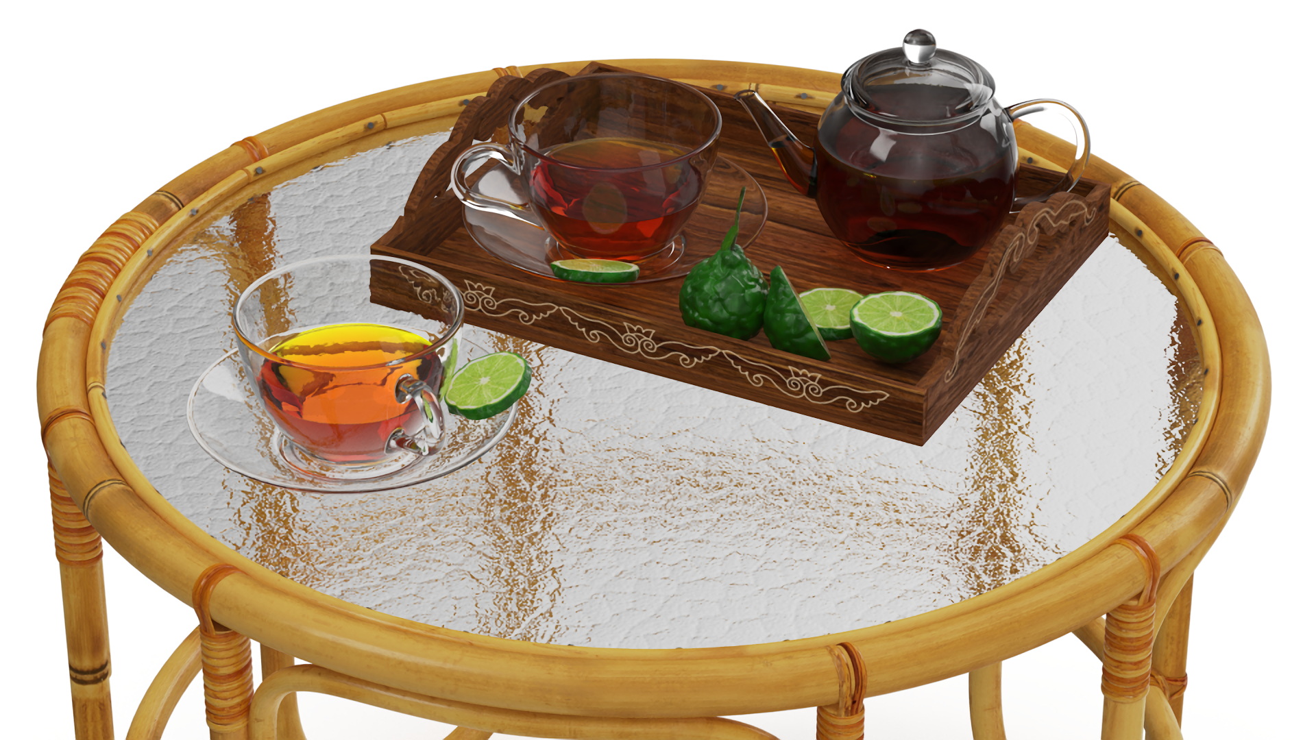 Tea Table with Drinks and Bergamot 3D model