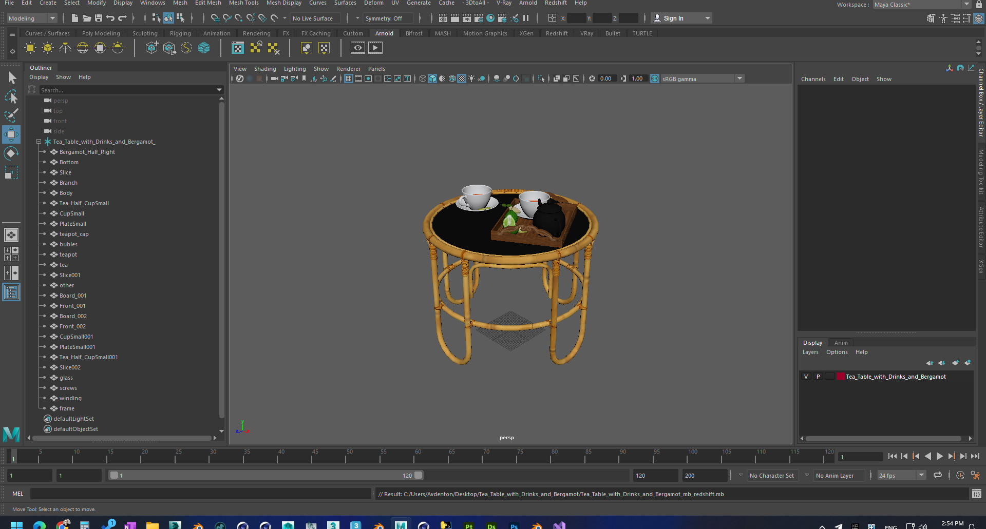 Tea Table with Drinks and Bergamot 3D model