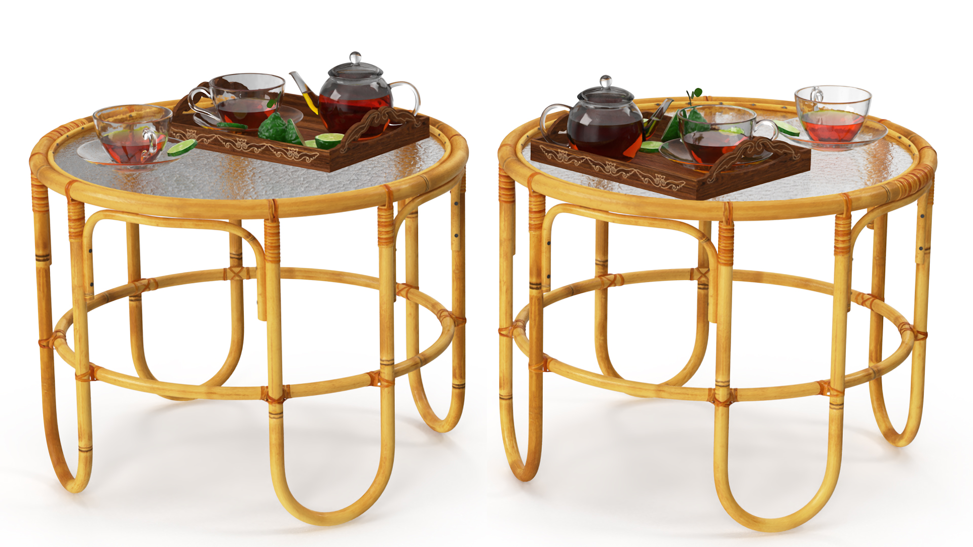 Tea Table with Drinks and Bergamot 3D model