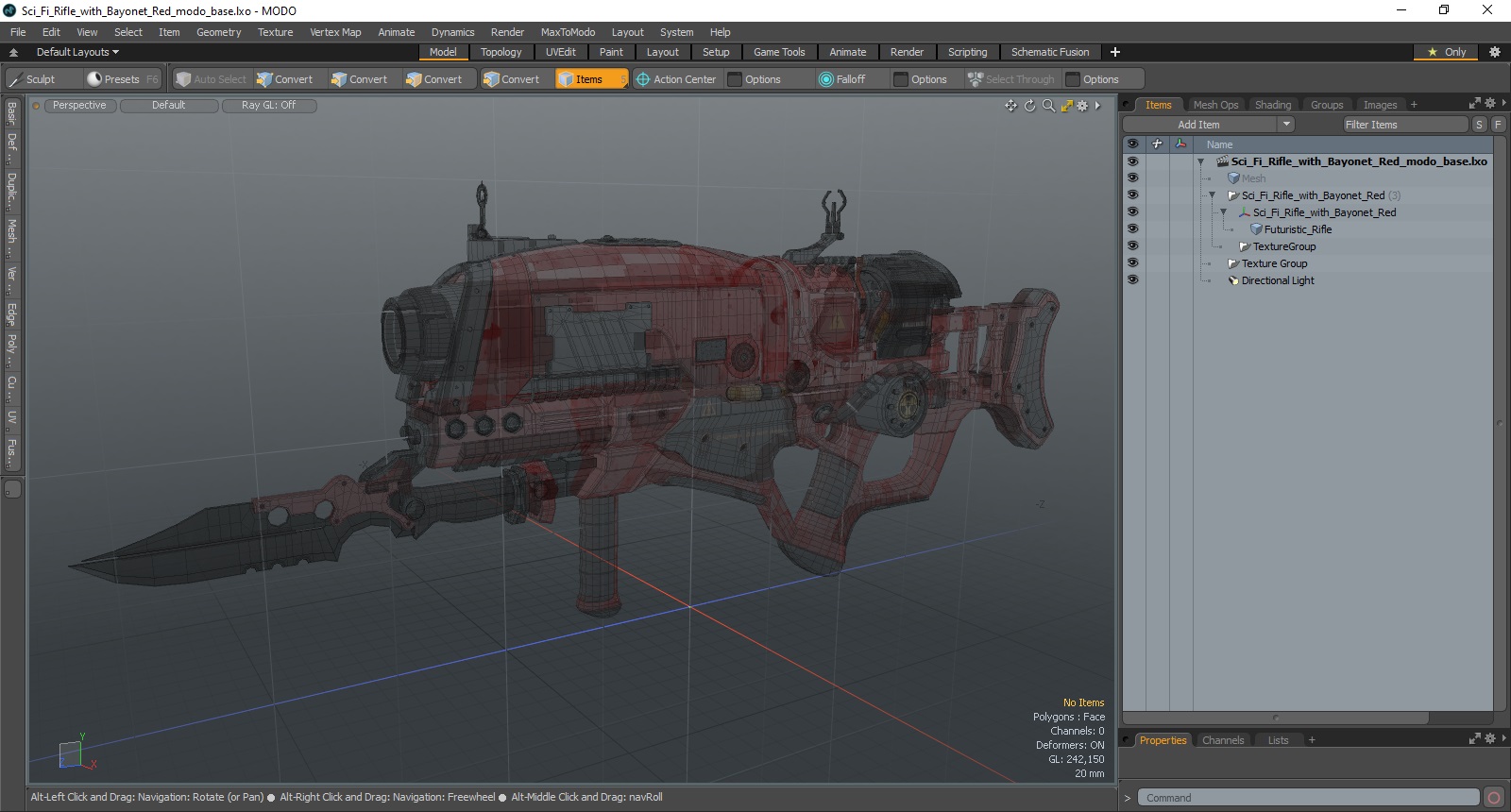 Sci Fi Rifle with Bayonet Red 3D model