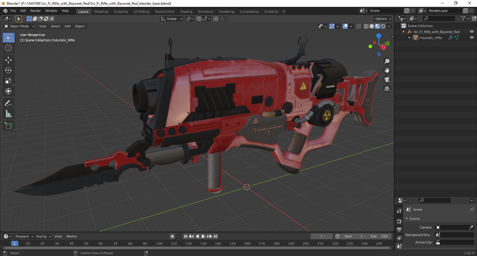 Sci Fi Rifle with Bayonet Red 3D model