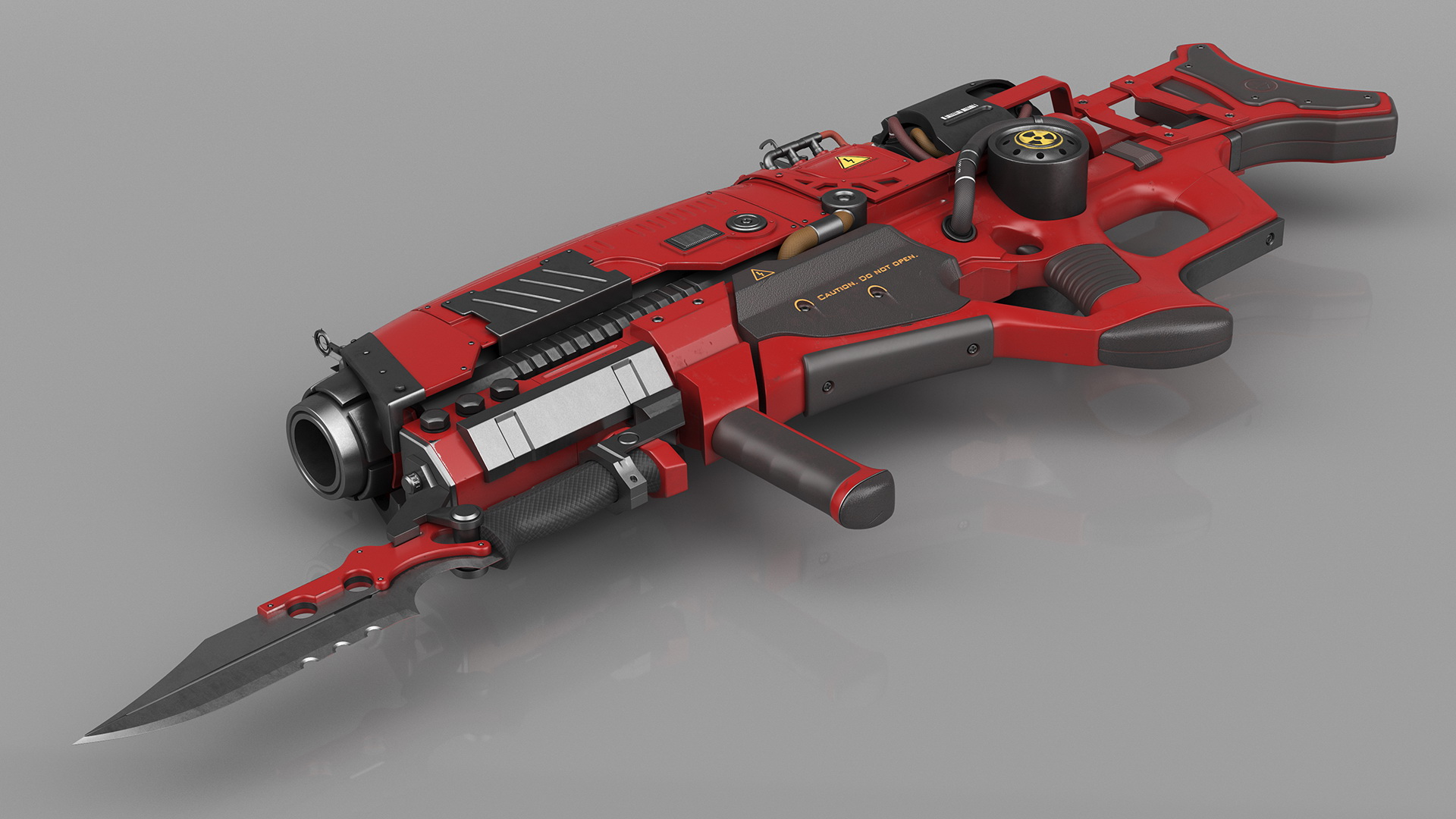 Sci Fi Rifle with Bayonet Red 3D model