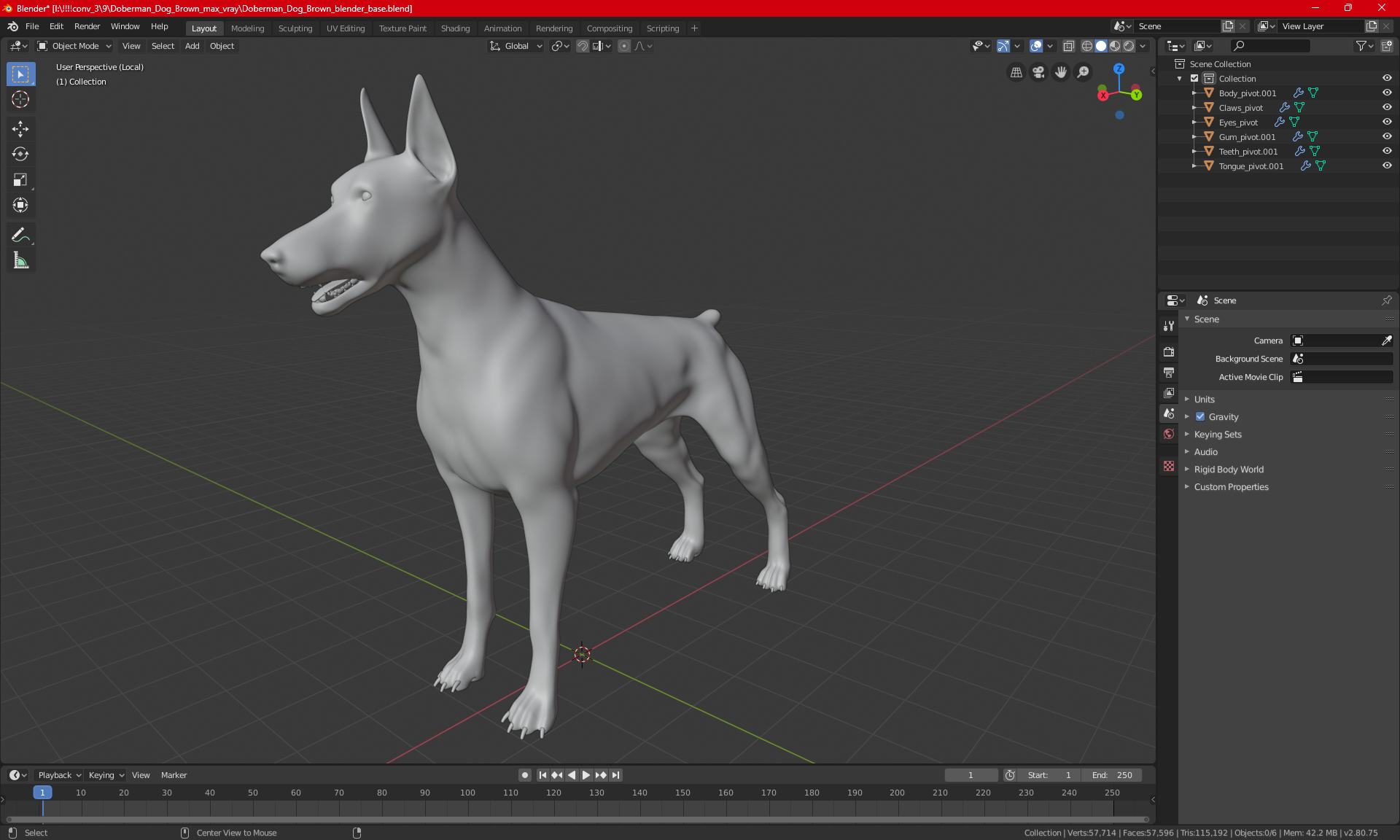 3D Doberman Dog Brown model