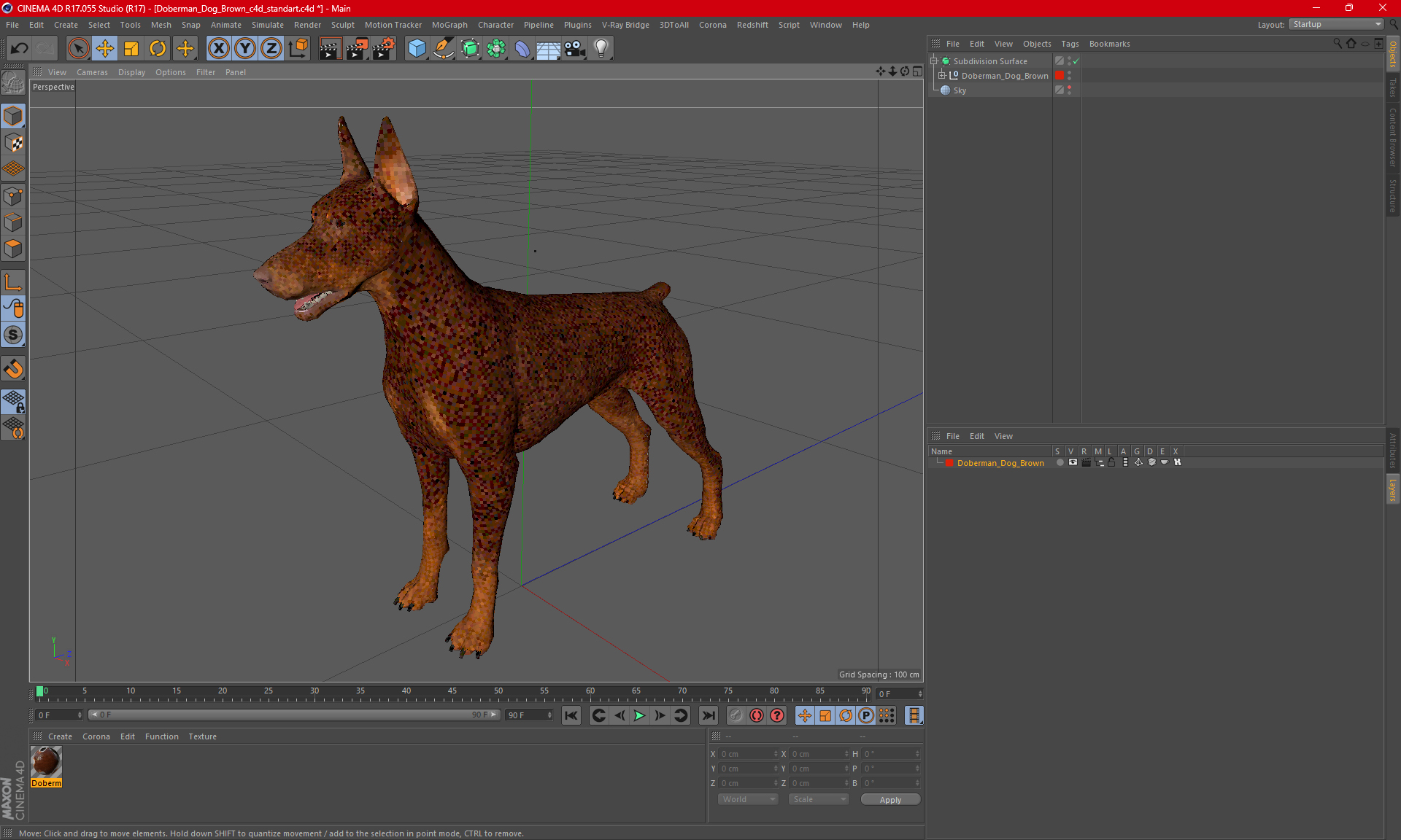 3D Doberman Dog Brown model