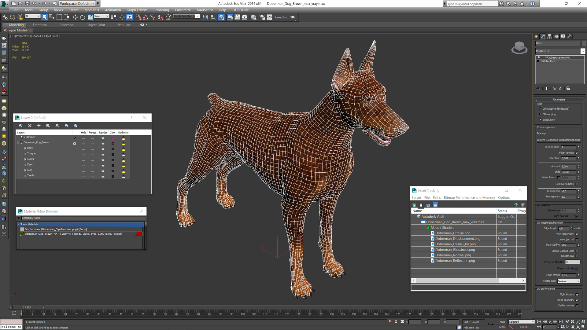 3D Doberman Dog Brown model