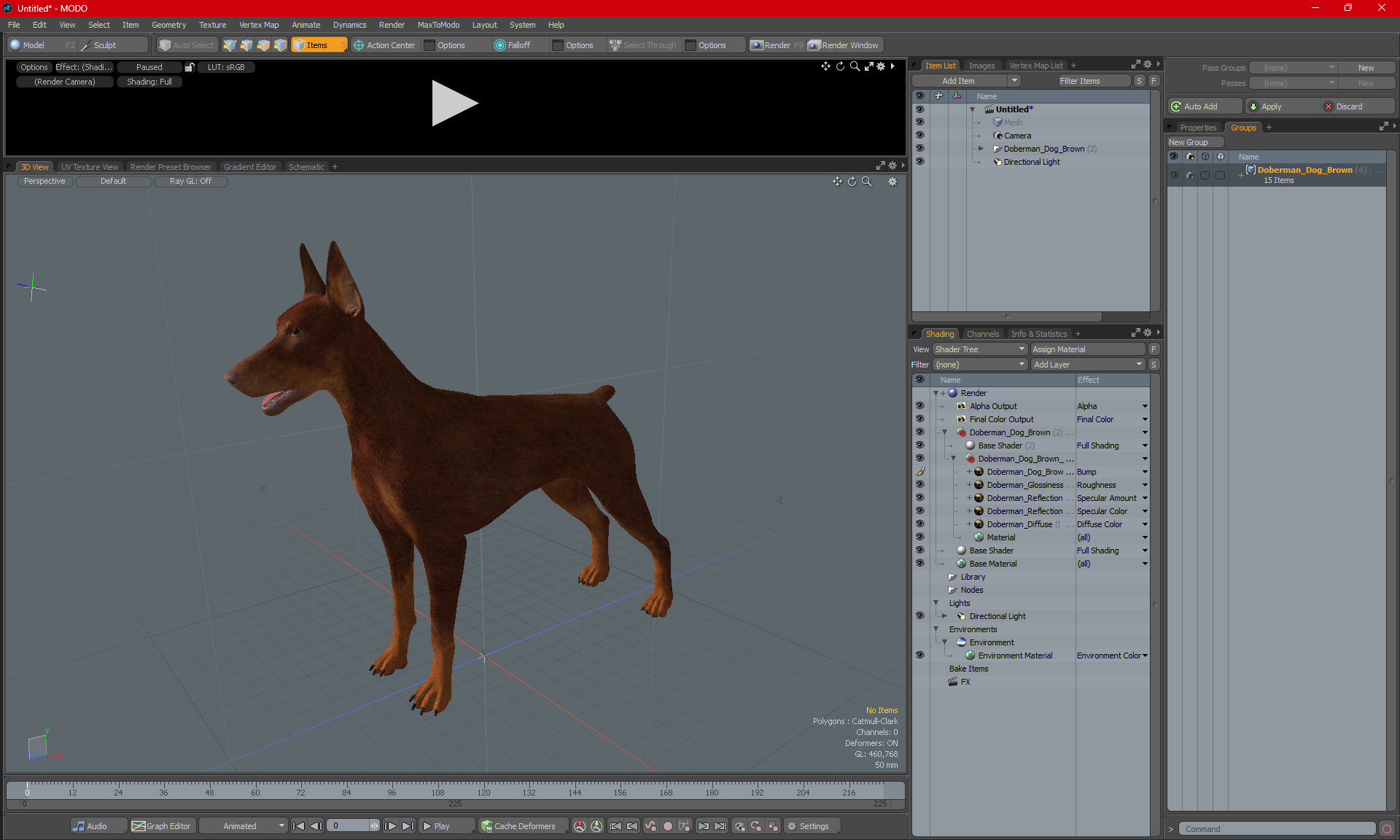 3D Doberman Dog Brown model