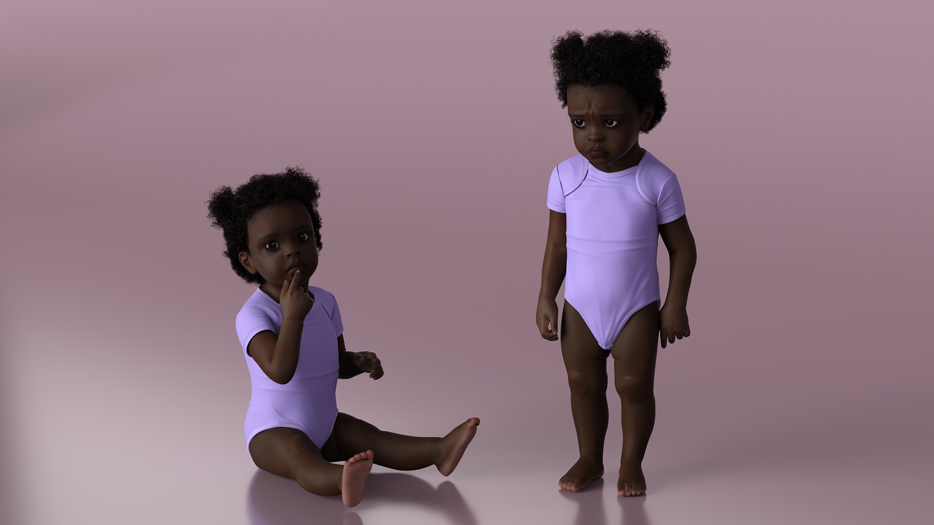 3D One Year Old Black Girl in Bodysuit Fur Rigged