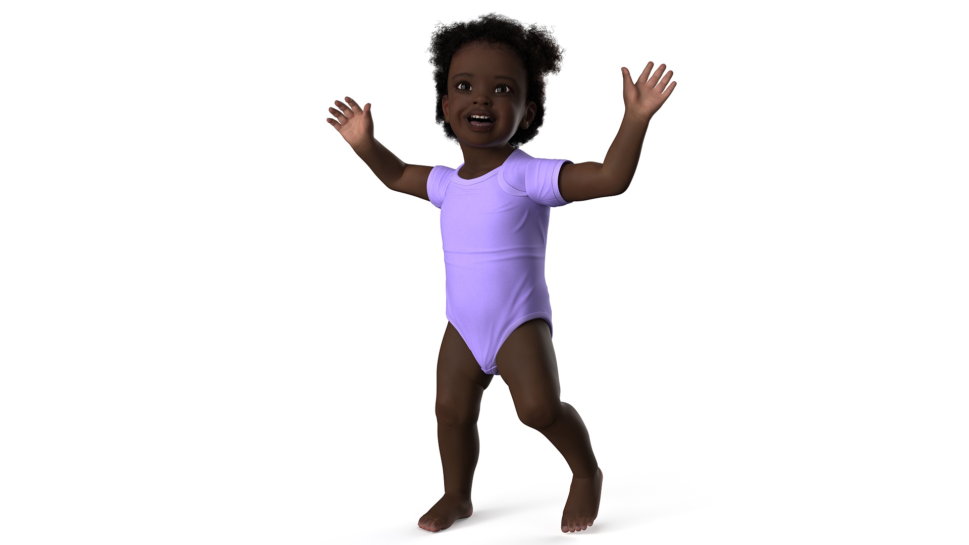 3D One Year Old Black Girl in Bodysuit Fur Rigged