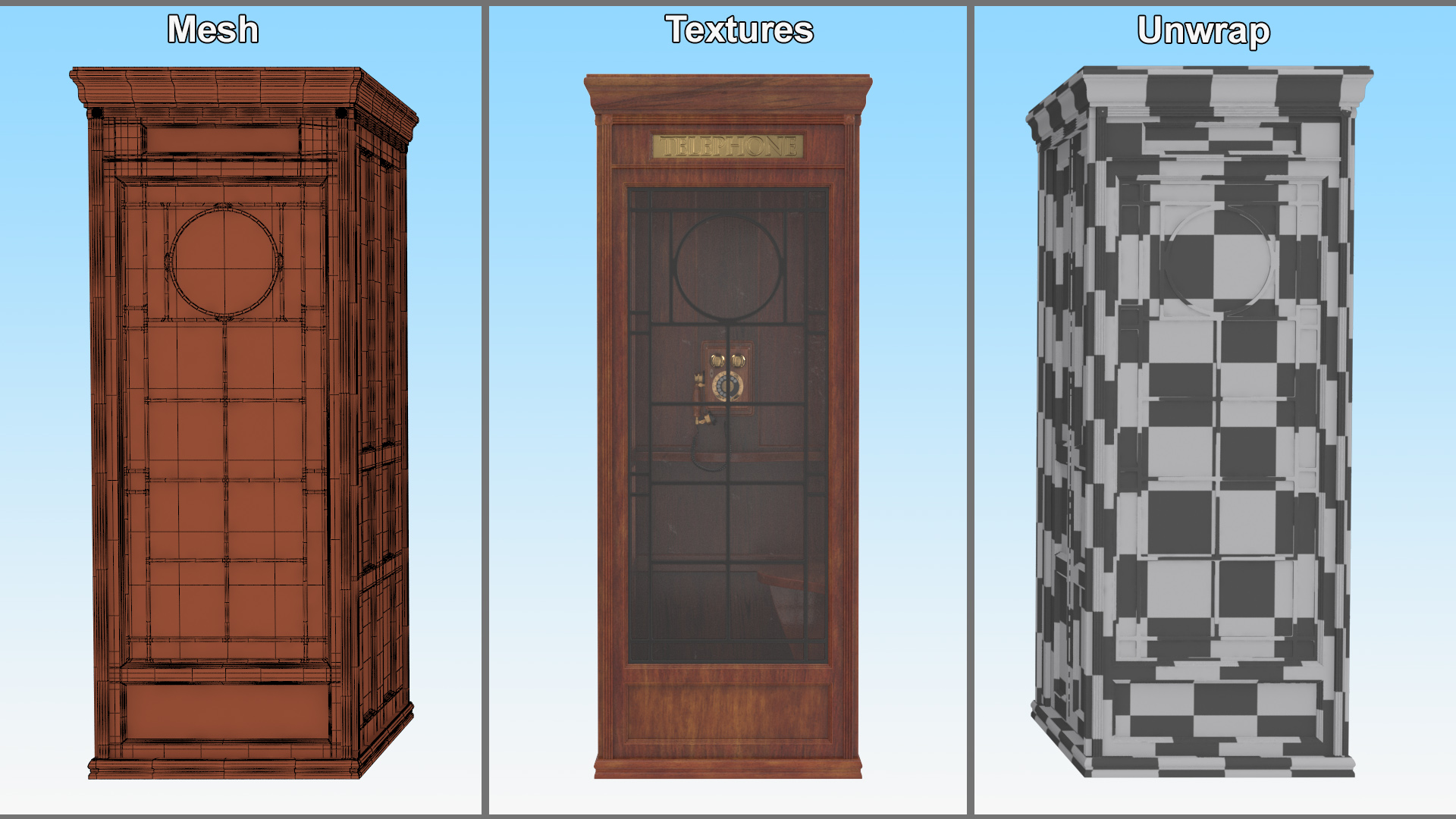 3D model Vintage Wooden Telephone Booth