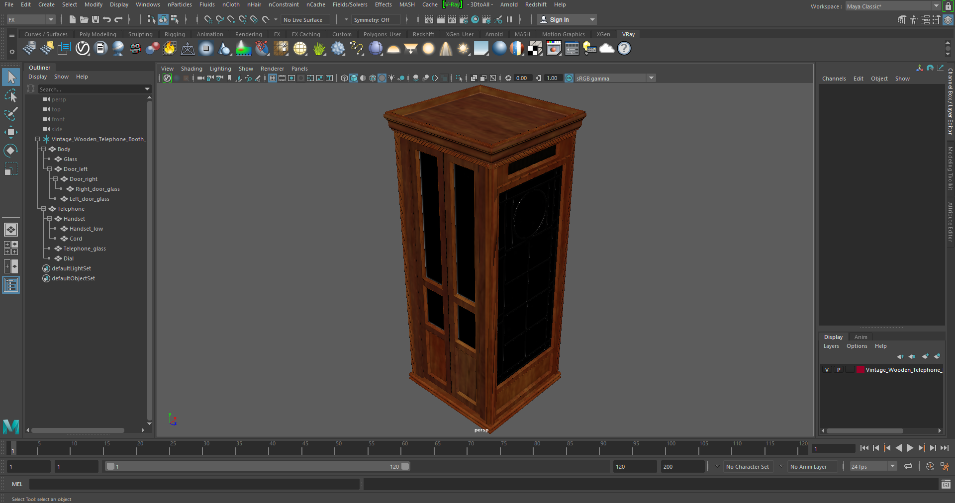 3D model Vintage Wooden Telephone Booth