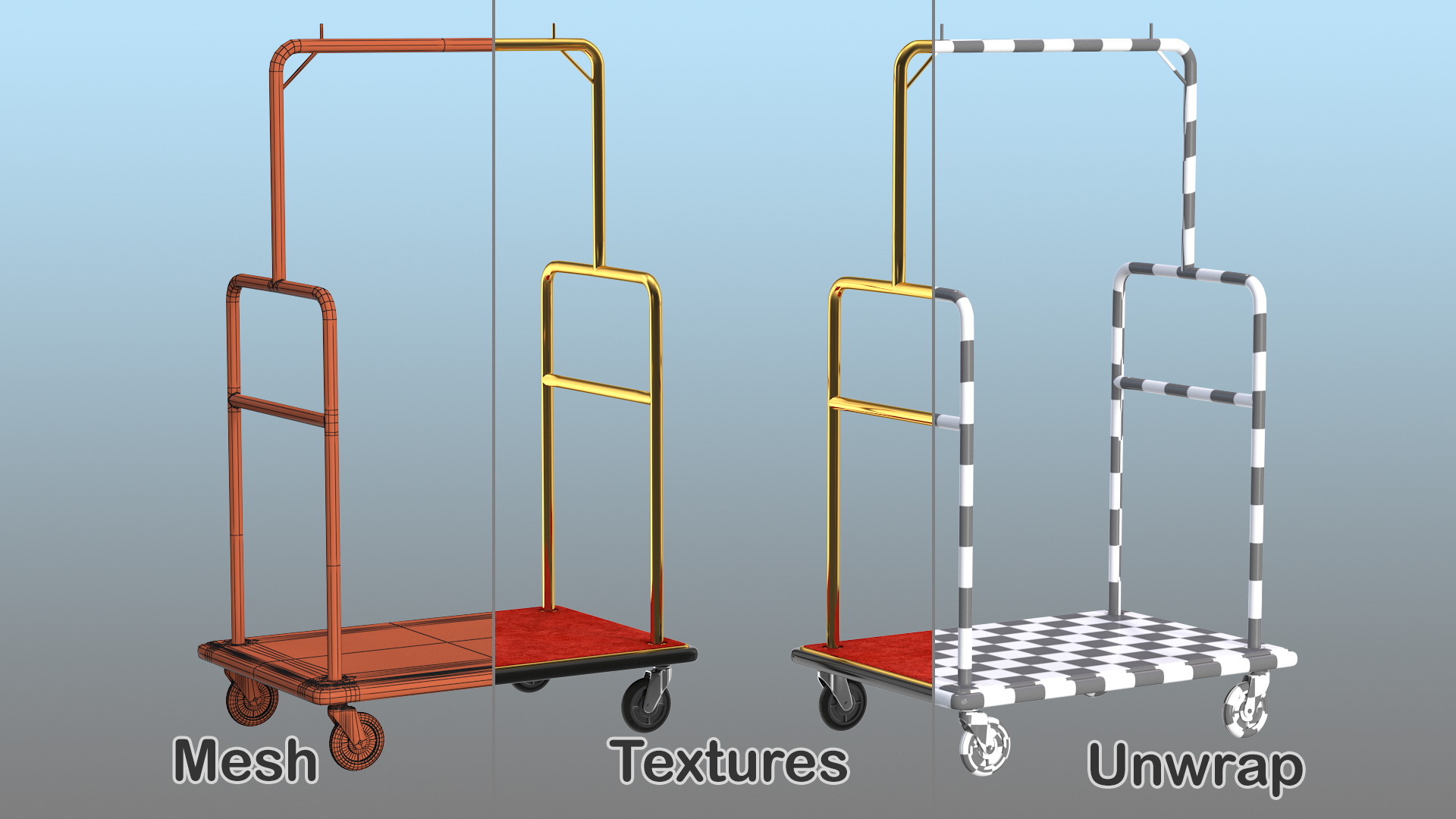 3D Gold Hotel Luggage Cart model