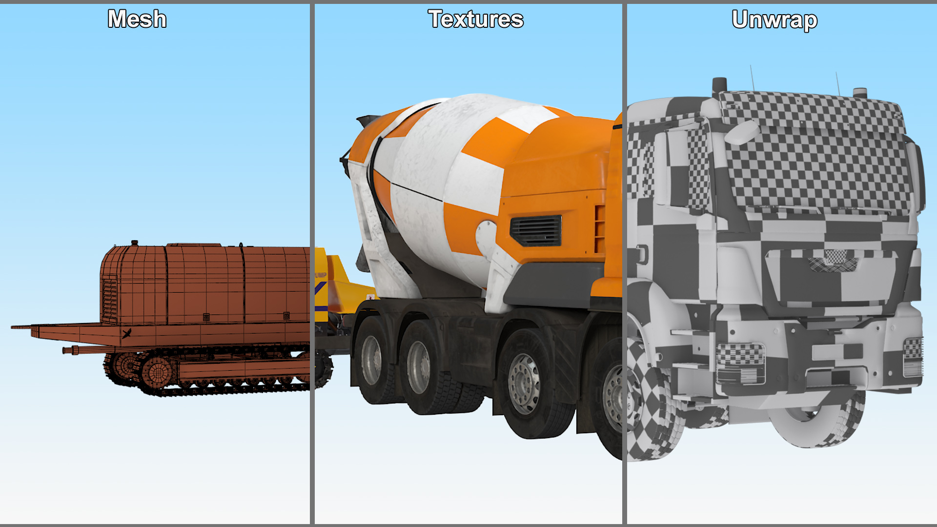 3D Cement Mixer Truck with Portable Concrete Pump