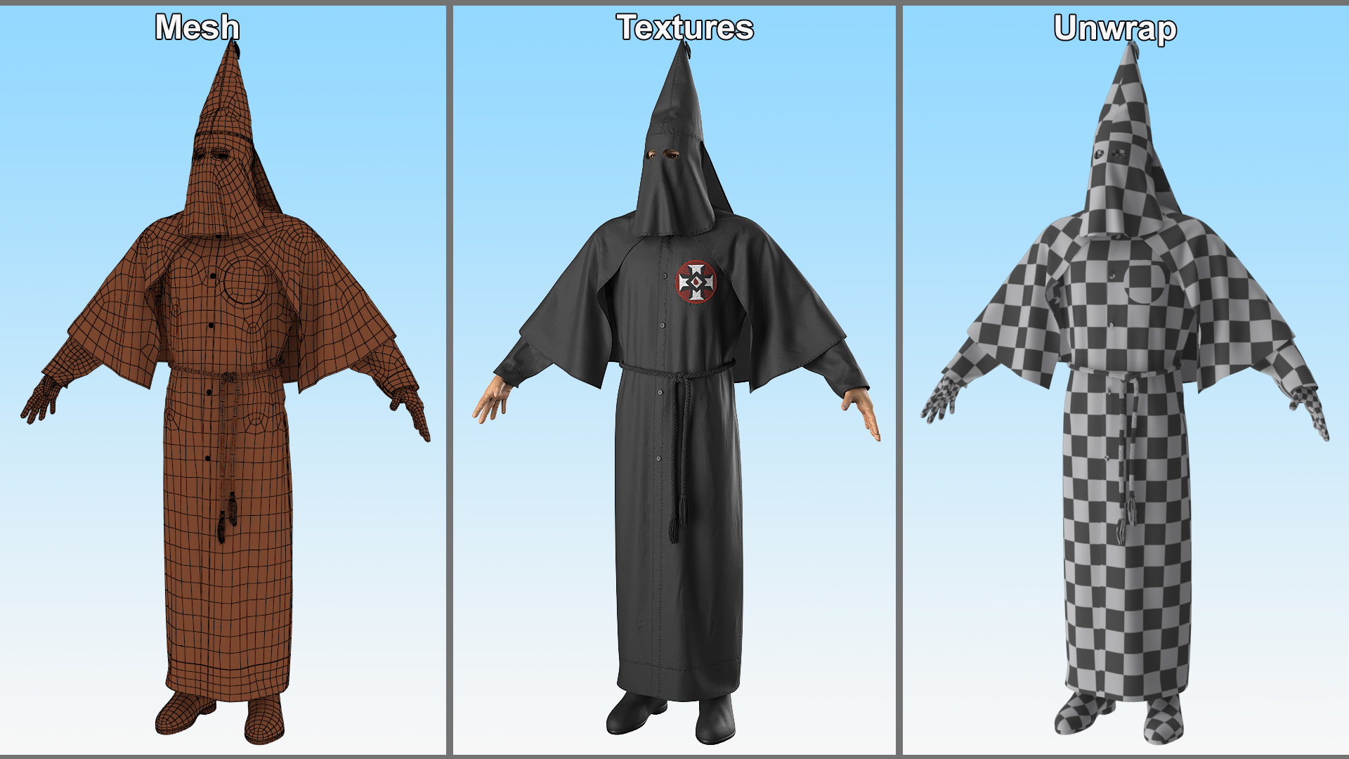 3D model Character Ku Klux Klan in Black Suit and Mask