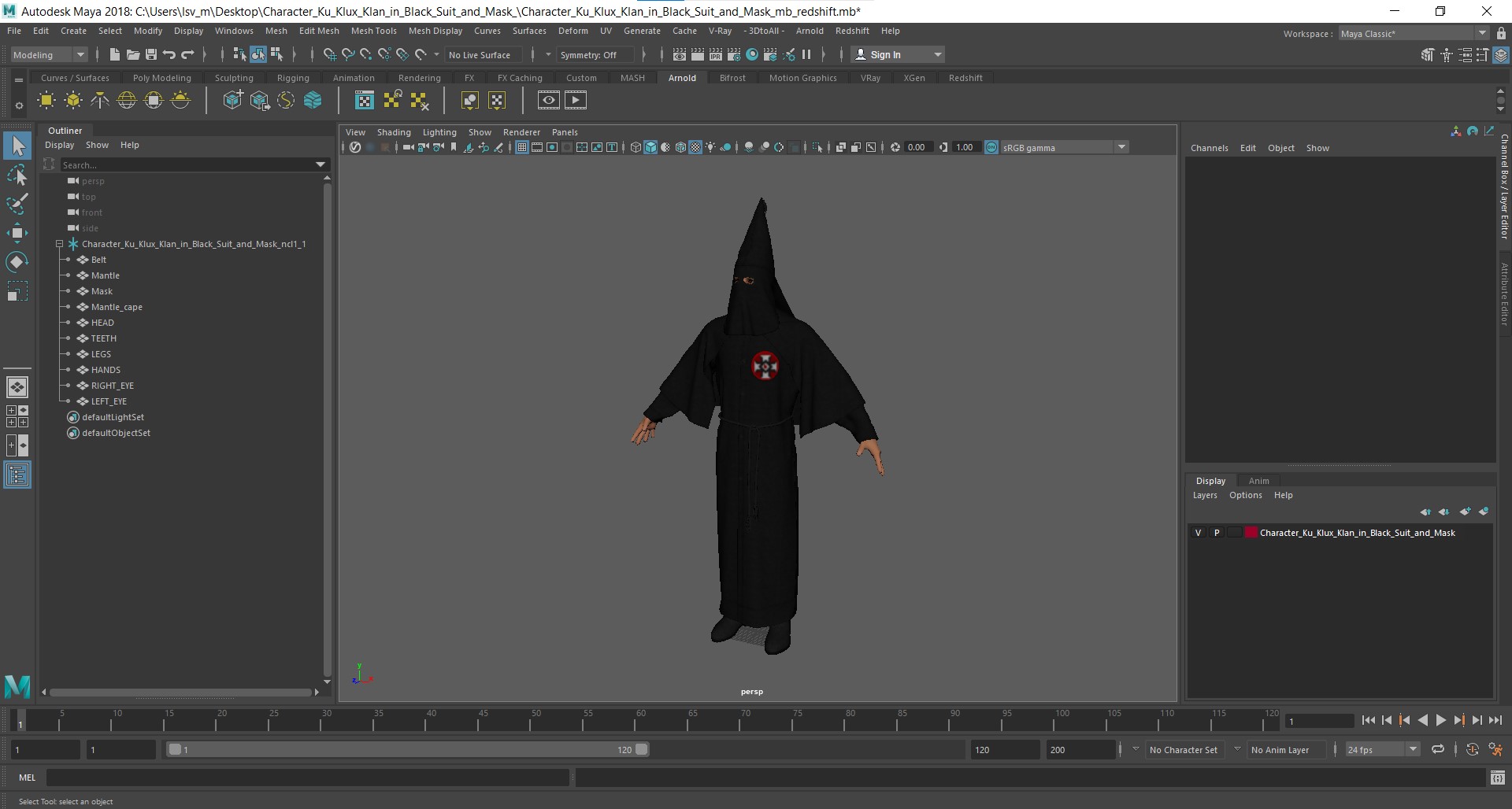 3D model Character Ku Klux Klan in Black Suit and Mask