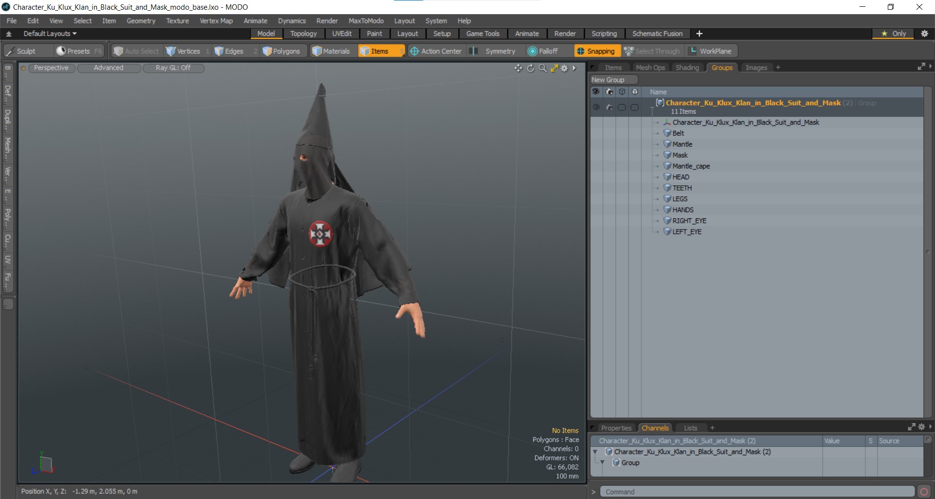 3D model Character Ku Klux Klan in Black Suit and Mask