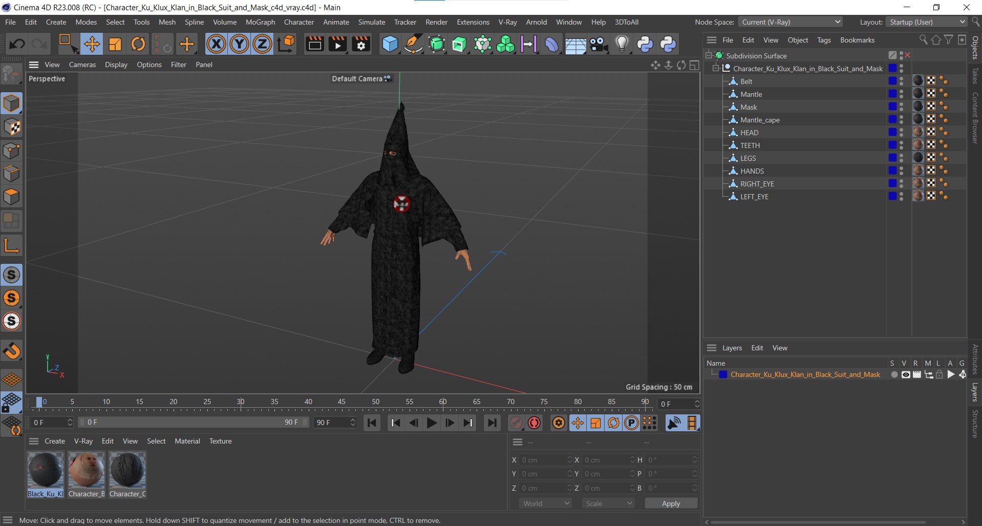 3D model Character Ku Klux Klan in Black Suit and Mask