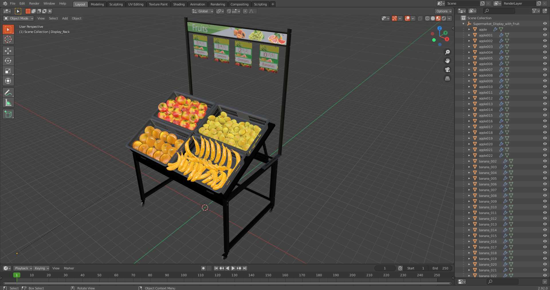 3D model Supermarket Display with Fruit