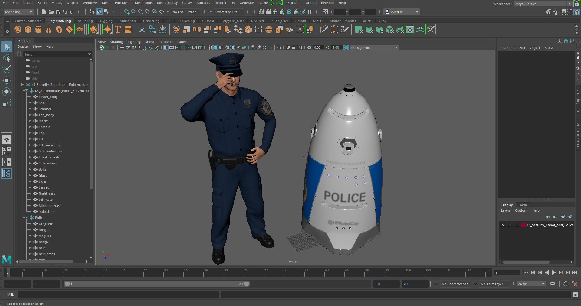 3D K5 Security Robot and Policeman