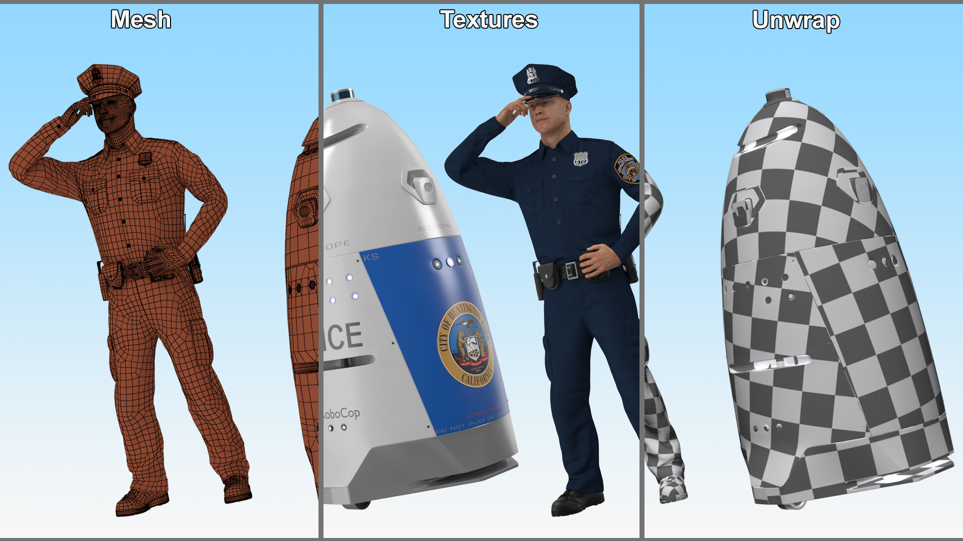 3D K5 Security Robot and Policeman