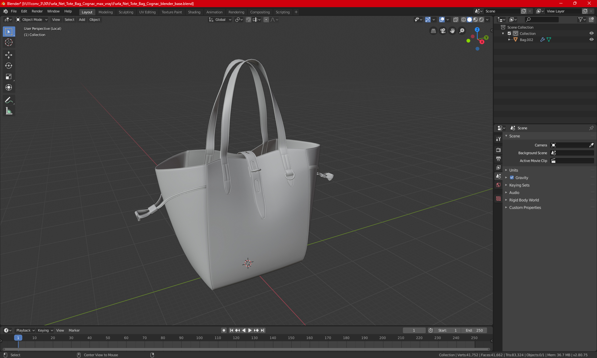 Ladies Leather Tote Bag Black 3D model