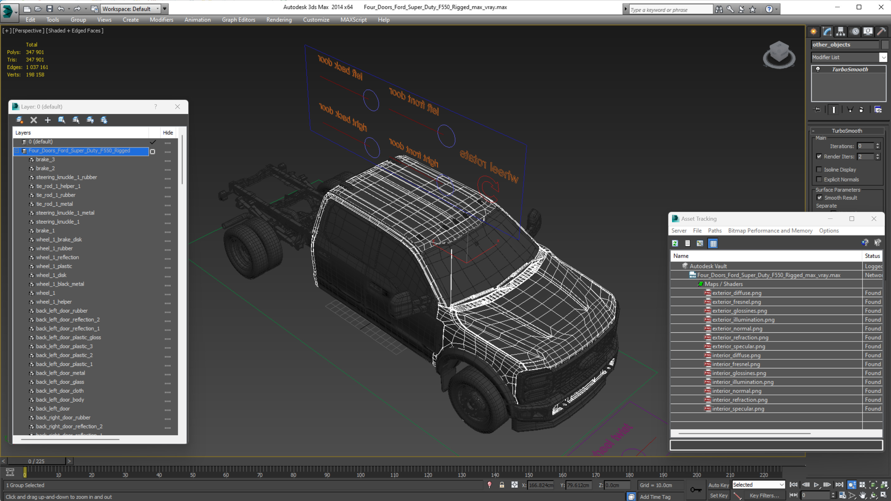 3D Four Doors Ford Super Duty F550 Rigged model