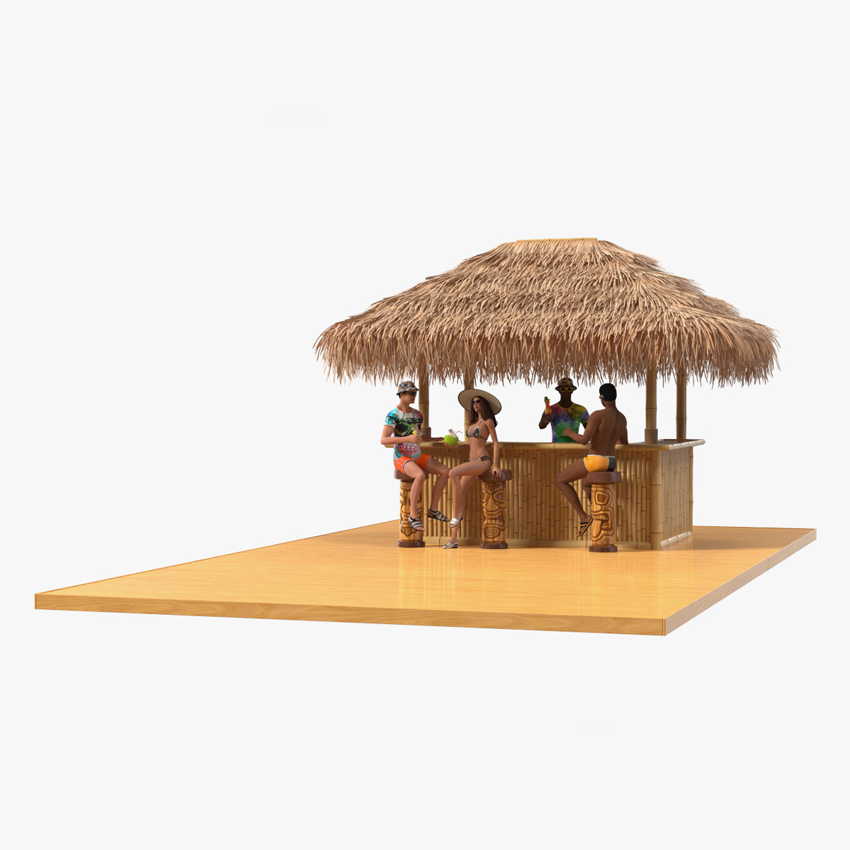 3D model Barman and People at Tiki Bar Rigged for Maya