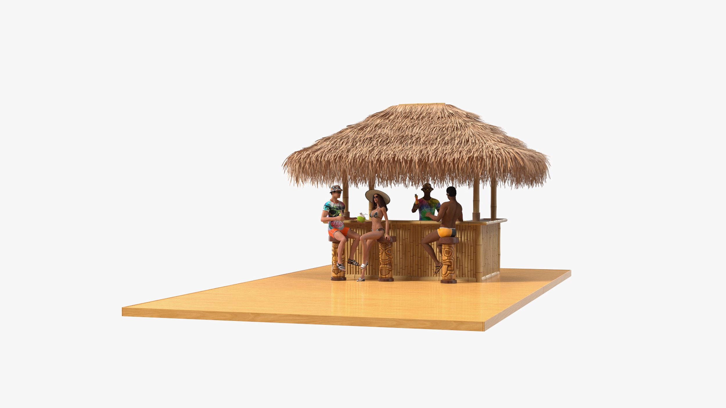 3D model Barman and People at Tiki Bar Rigged for Maya