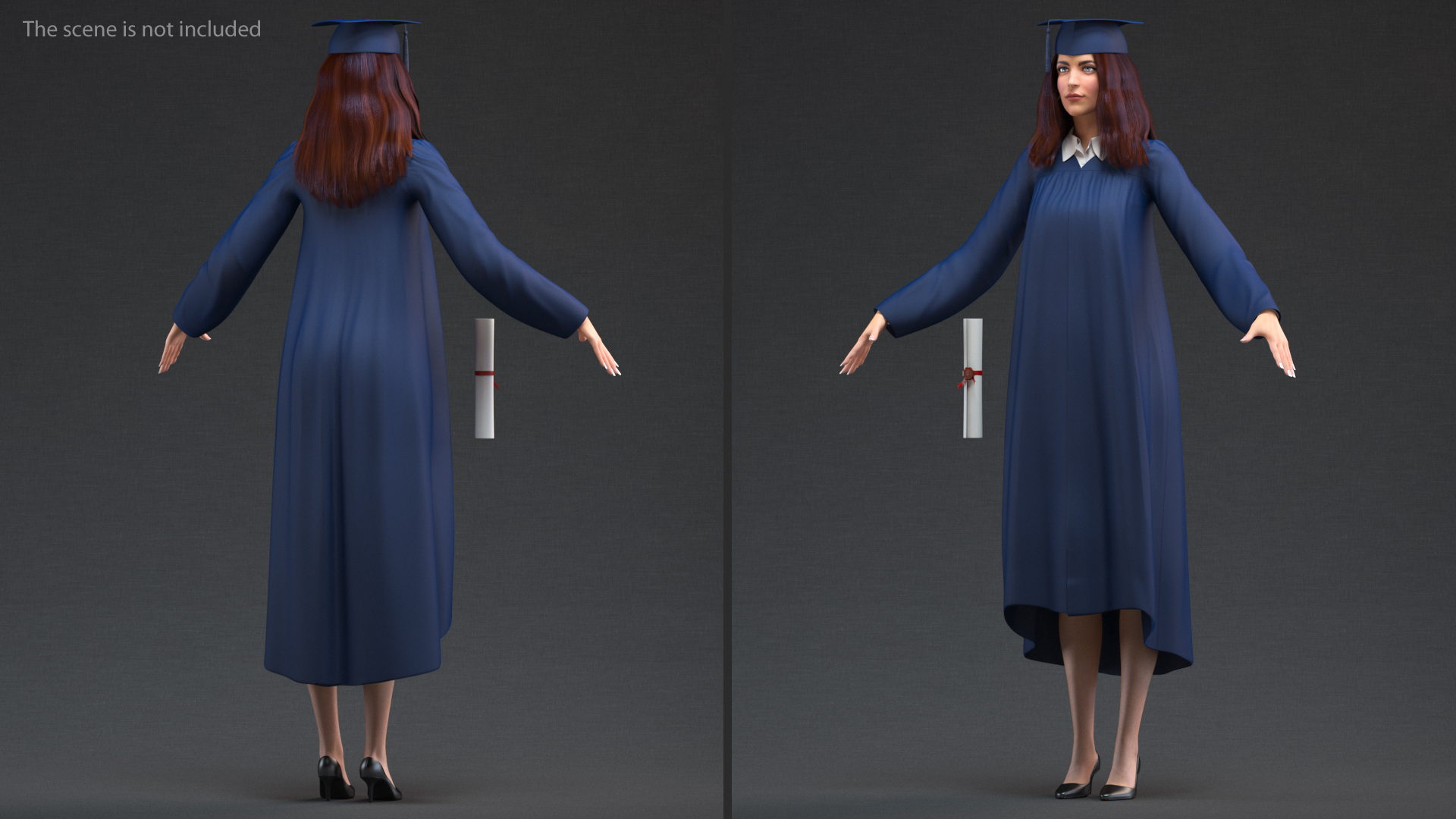 Black Graduation Gown and Cap 3D model