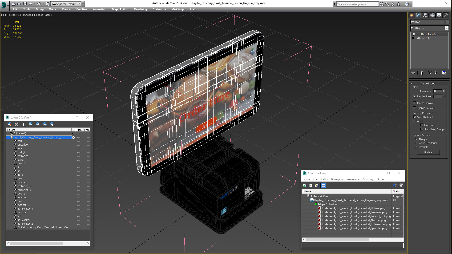 3D Digital Ordering Kiosk Terminal Screen On