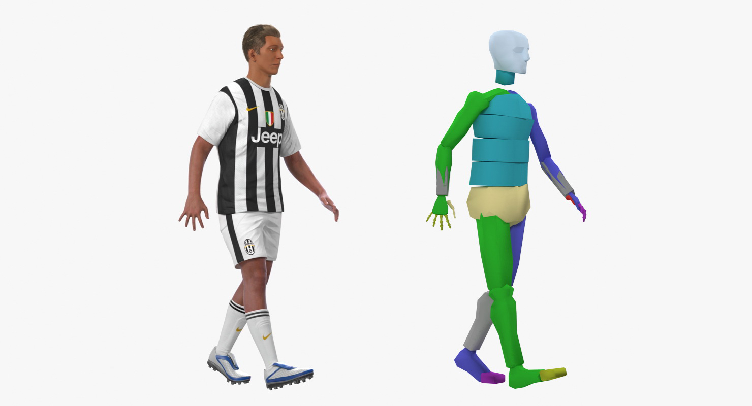 3D Soccer or Football Player Juventus Rigged