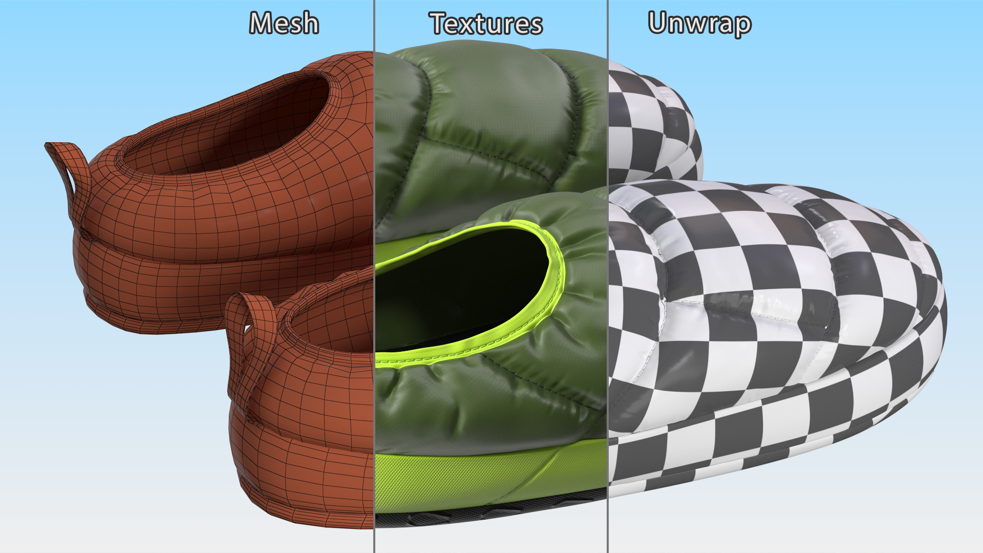 Green Down Slippers 3D model