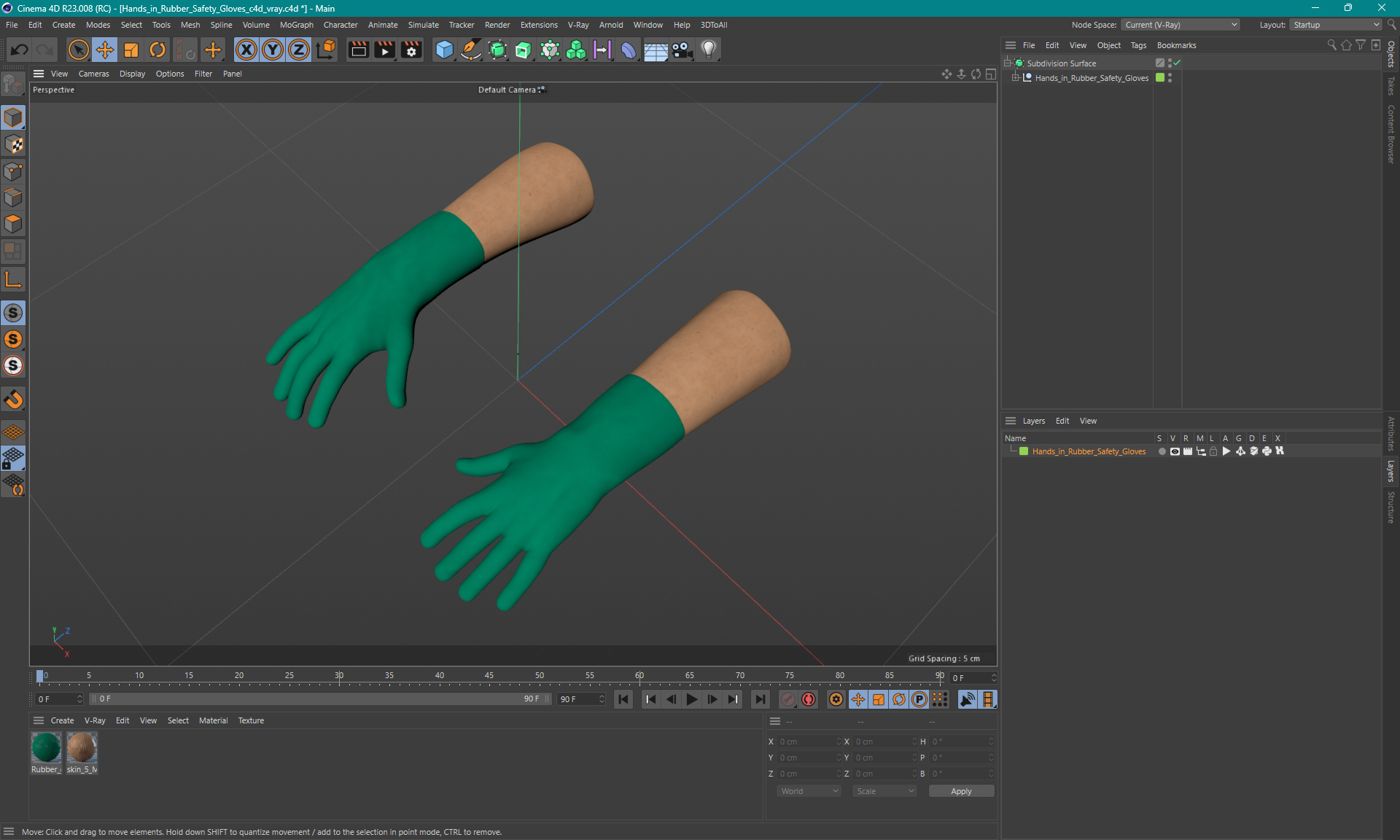 Hands in Rubber Safety Gloves 3D model