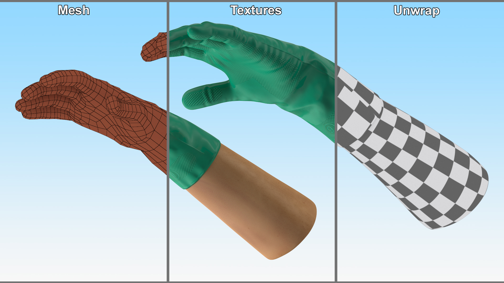 Hands in Rubber Safety Gloves 3D model