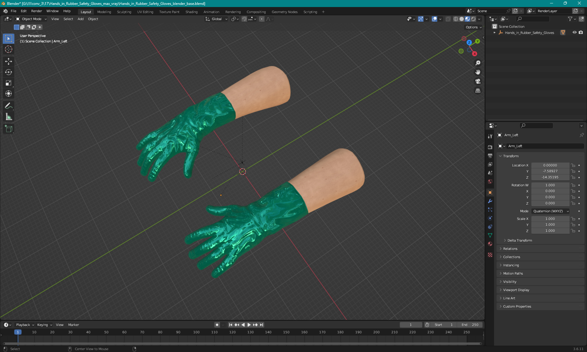 Hands in Rubber Safety Gloves 3D model