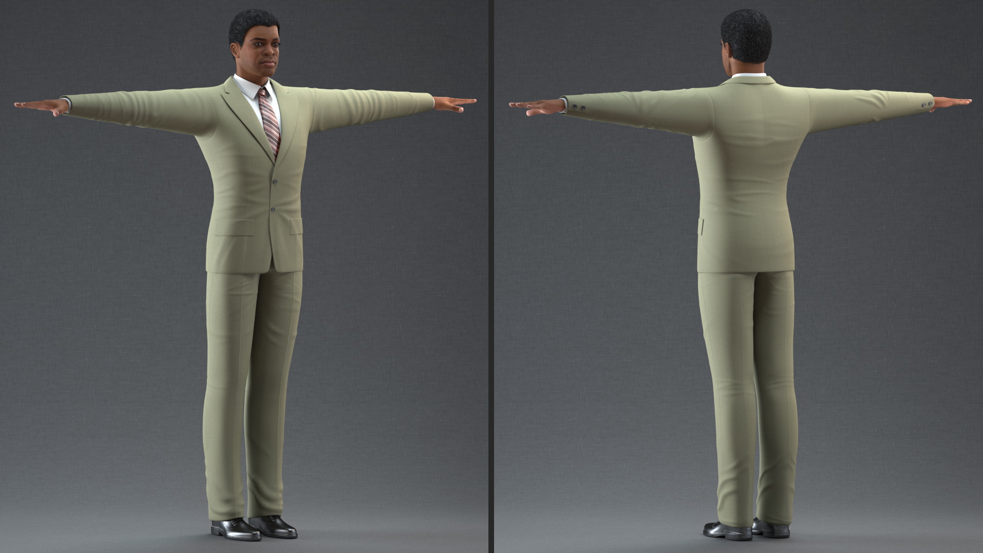 3D Light Skin Afro American Businessman T Pose model