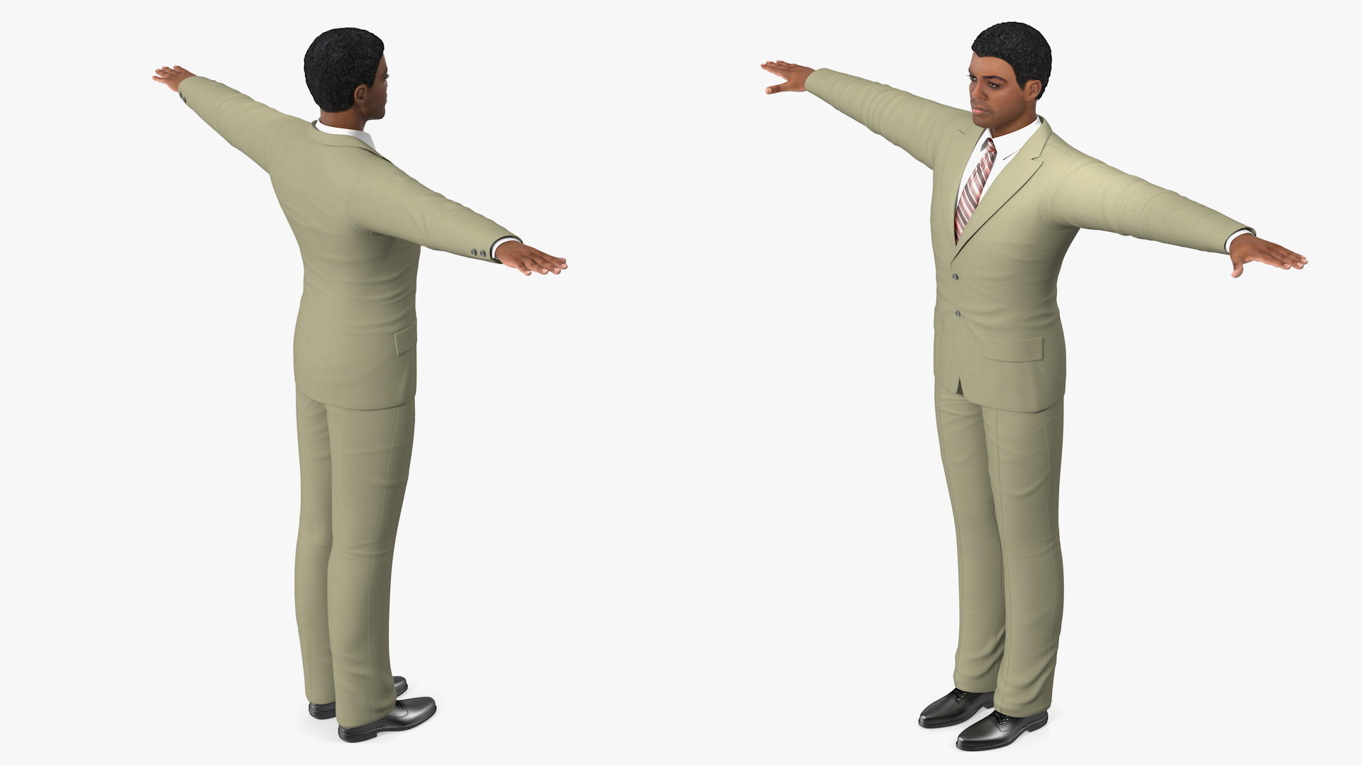 3D Light Skin Afro American Businessman T Pose model