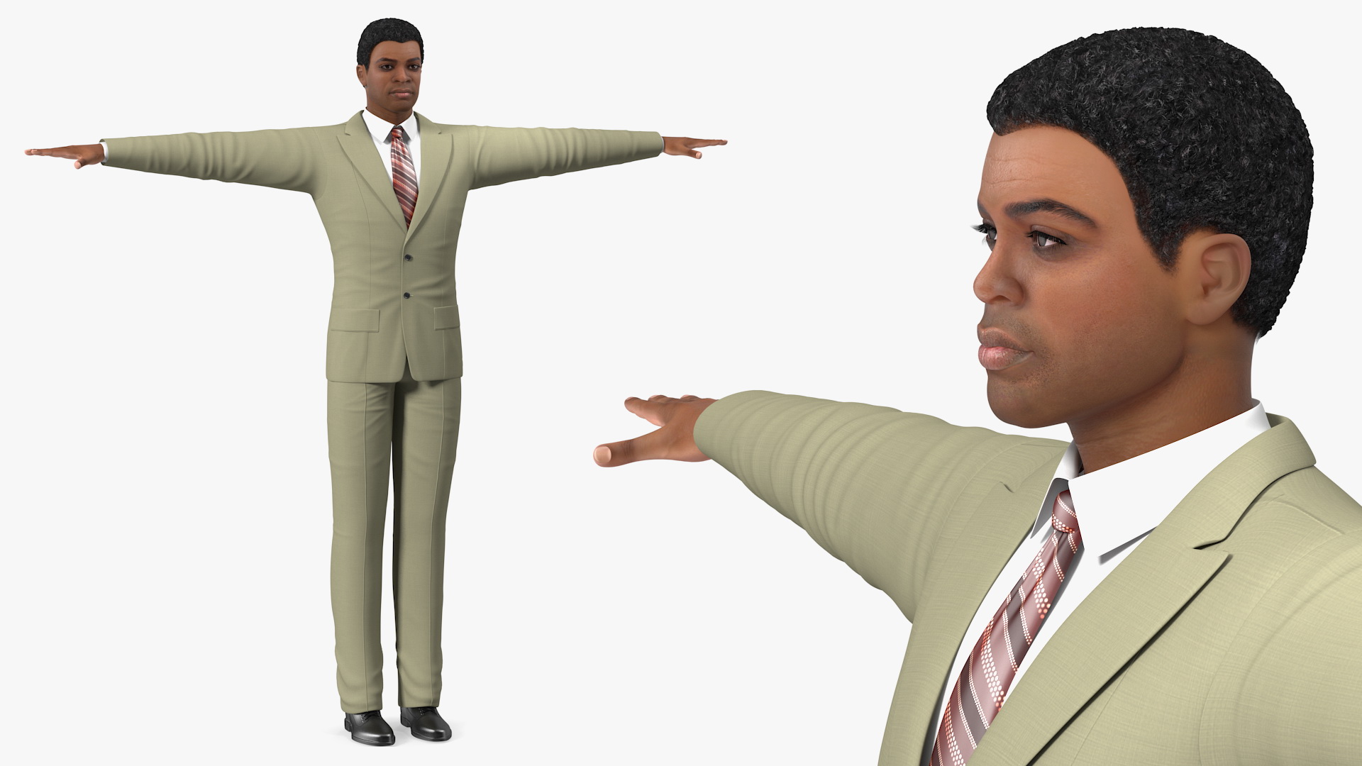 3D Light Skin Afro American Businessman T Pose model