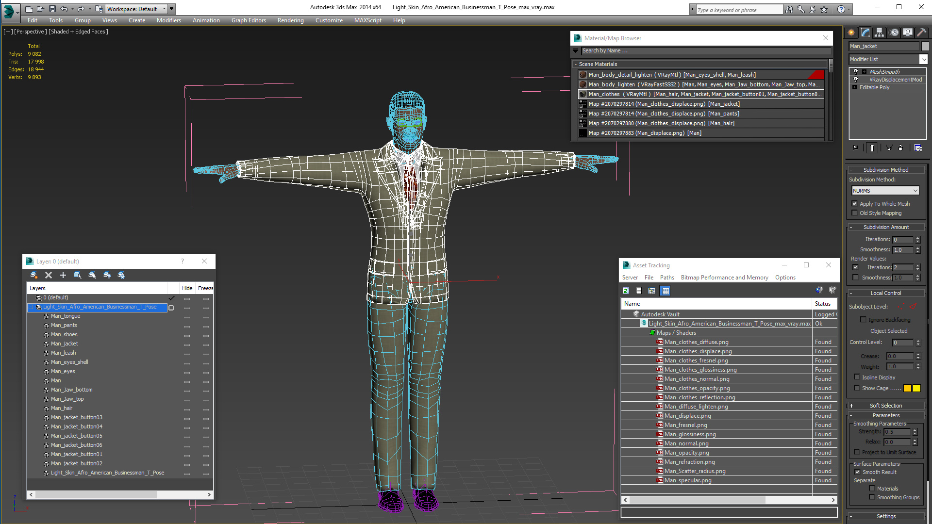 3D Light Skin Afro American Businessman T Pose model